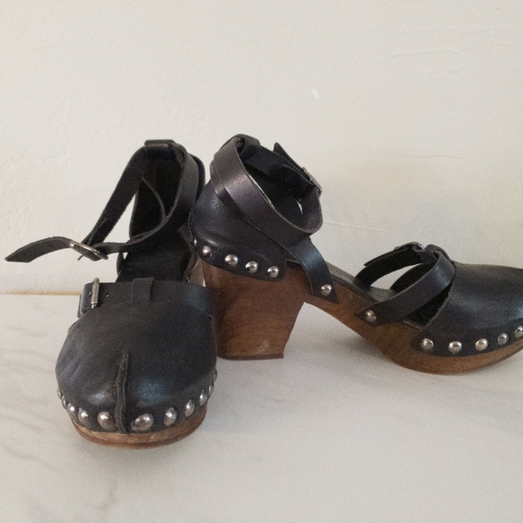 Free People Shoes - Free People Black Leather Studded Clogs